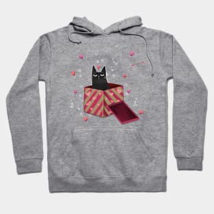 Happy valentines black cat. Cute cat and red hearts. Hoodie